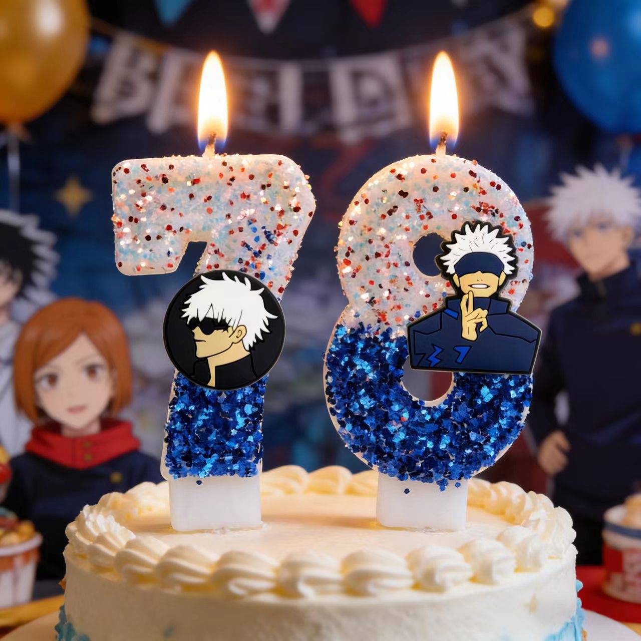 Party Games Baby Shower - เทียนธีมอะนิเมะจูจุตสึไคเซ็น หมายเลข 0-9 เทียนตกแต่งเค้กวันเกิด ของตกแต่งเค้กงานวันเกิด ของขวัญของเล่นสำหรับงานเลี้ยงฉลองวันเกิด