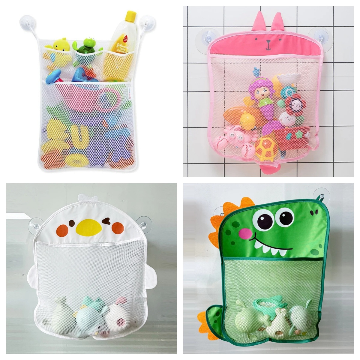 Party Games Baby Shower - ถุงตาข่ายใส่ของเล่นในห้องน้ำเด็ก ลายการ์ตูนรูปสัตว์ ถุงตาข่ายเก็บของเล่นทราย พร้อมที่ดูดติดผนัง สำหรับเด็ก ตะกร้าใส่ของเล่นอาบน้ำเด็ก